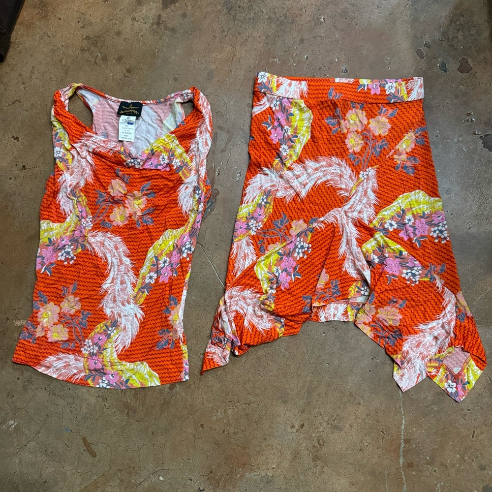 Vivienne Westwood Anglomania orange floral resort top & matching skirt FW 13/14